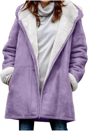 Kubbon Womens Sherpa Lined Jacket Fall Winter Fashion Fuzzy Fleece Lined Faux Suede Coat Hooded Distressed Jackets Outerwear