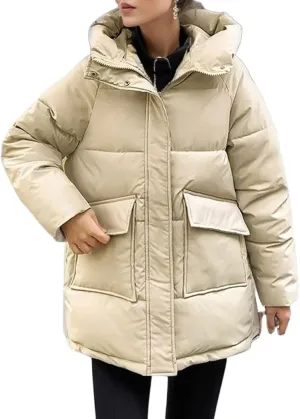 Kubbon Women's Winter Parka Coats Trendy Hooded Quilted Puffer Jacket Thickened Warm Long Down Jacket Outwear with Pockets