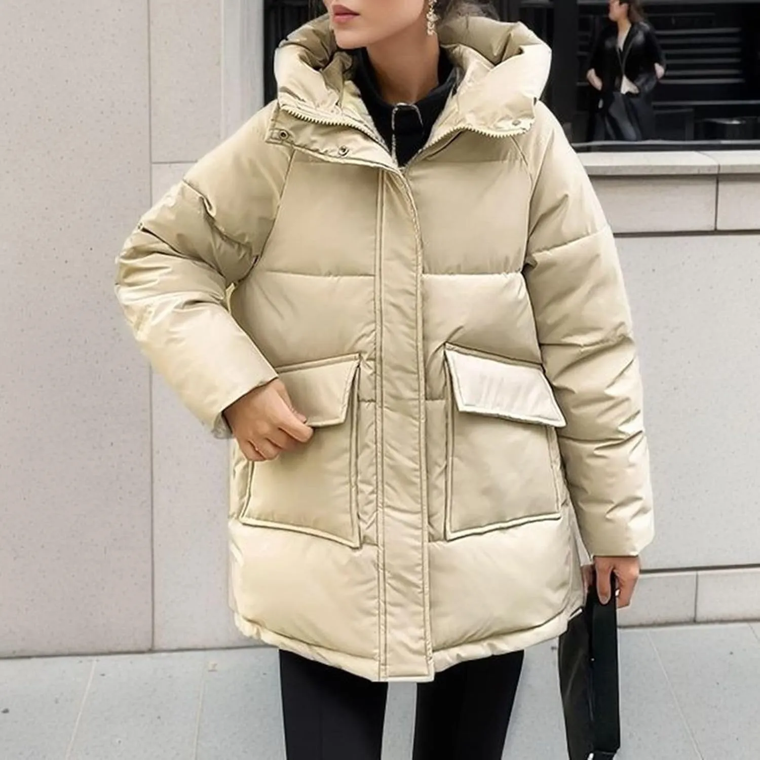 Kubbon Women's Winter Parka Coats Trendy Hooded Quilted Puffer Jacket Thickened Warm Long Down Jacket Outwear with Pockets