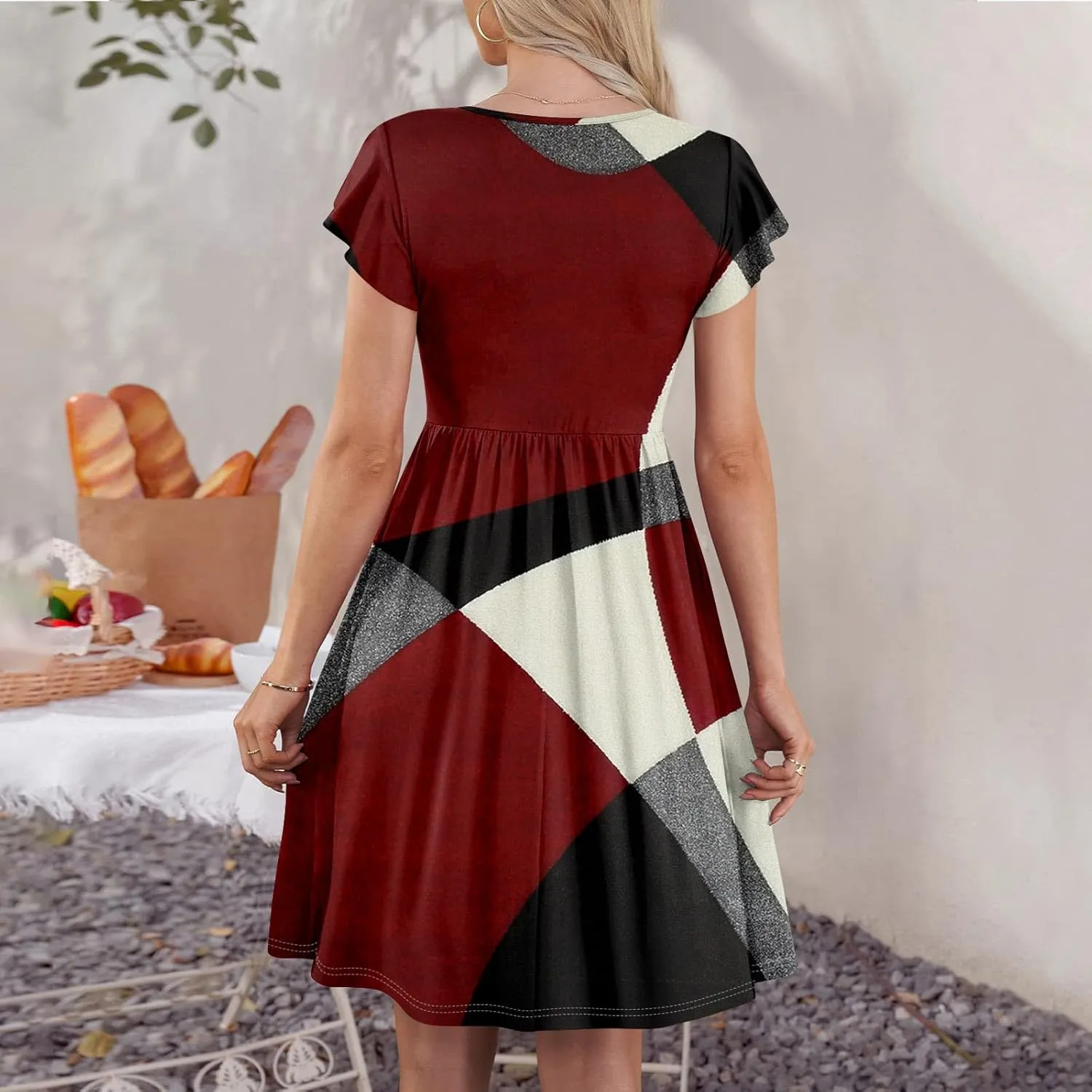 Ladies Daily Round Neck Dress Fly Sleeve Casual Printed 2025 Fashion Button Pocket Sexy Midi Loose Fit Party Dresses