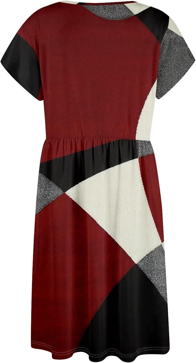 Ladies Daily Round Neck Dress Fly Sleeve Casual Printed 2025 Fashion Button Pocket Sexy Midi Loose Fit Party Dresses