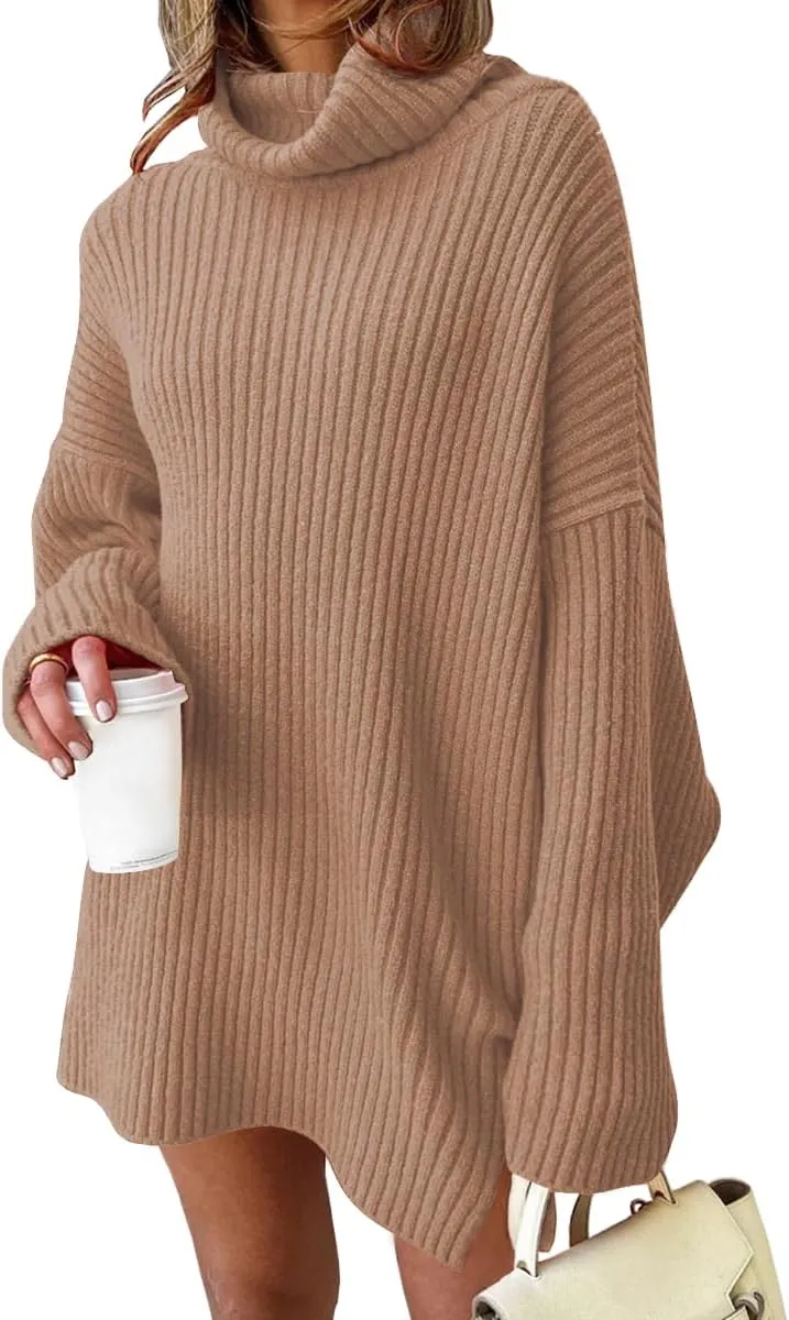 LILLUSORY Womens Turtleneck Oversized Long Sweater Dress 2025 Plus Size Tunic Pullover Knit Fall Dresses