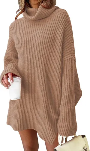 LILLUSORY Womens Turtleneck Oversized Long Sweater Dress 2025 Plus Size Tunic Pullover Knit Fall Dresses