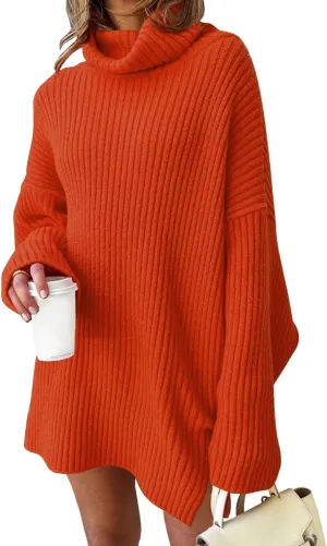 LILLUSORY Womens Turtleneck Oversized Long Sweater Dress 2025 Plus Size Tunic Pullover Knit Fall Dresses