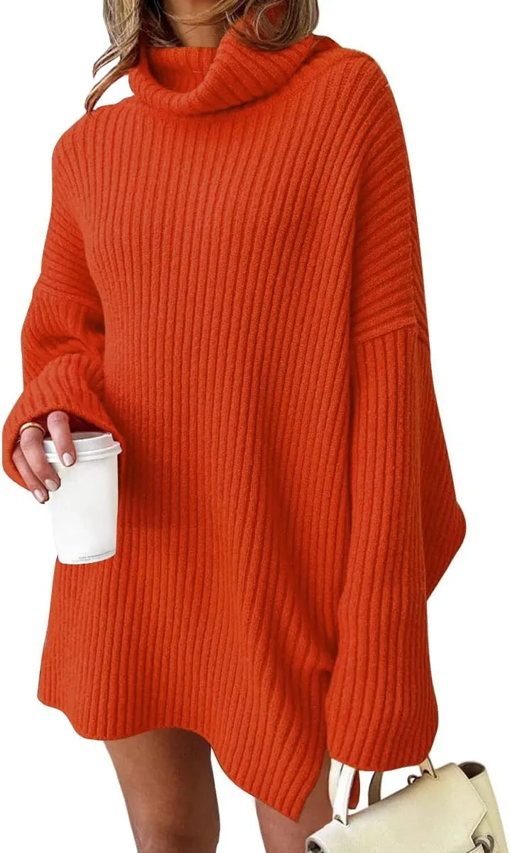 LILLUSORY Womens Turtleneck Oversized Long Sweater Dress 2025 Plus Size Tunic Pullover Knit Fall Dresses