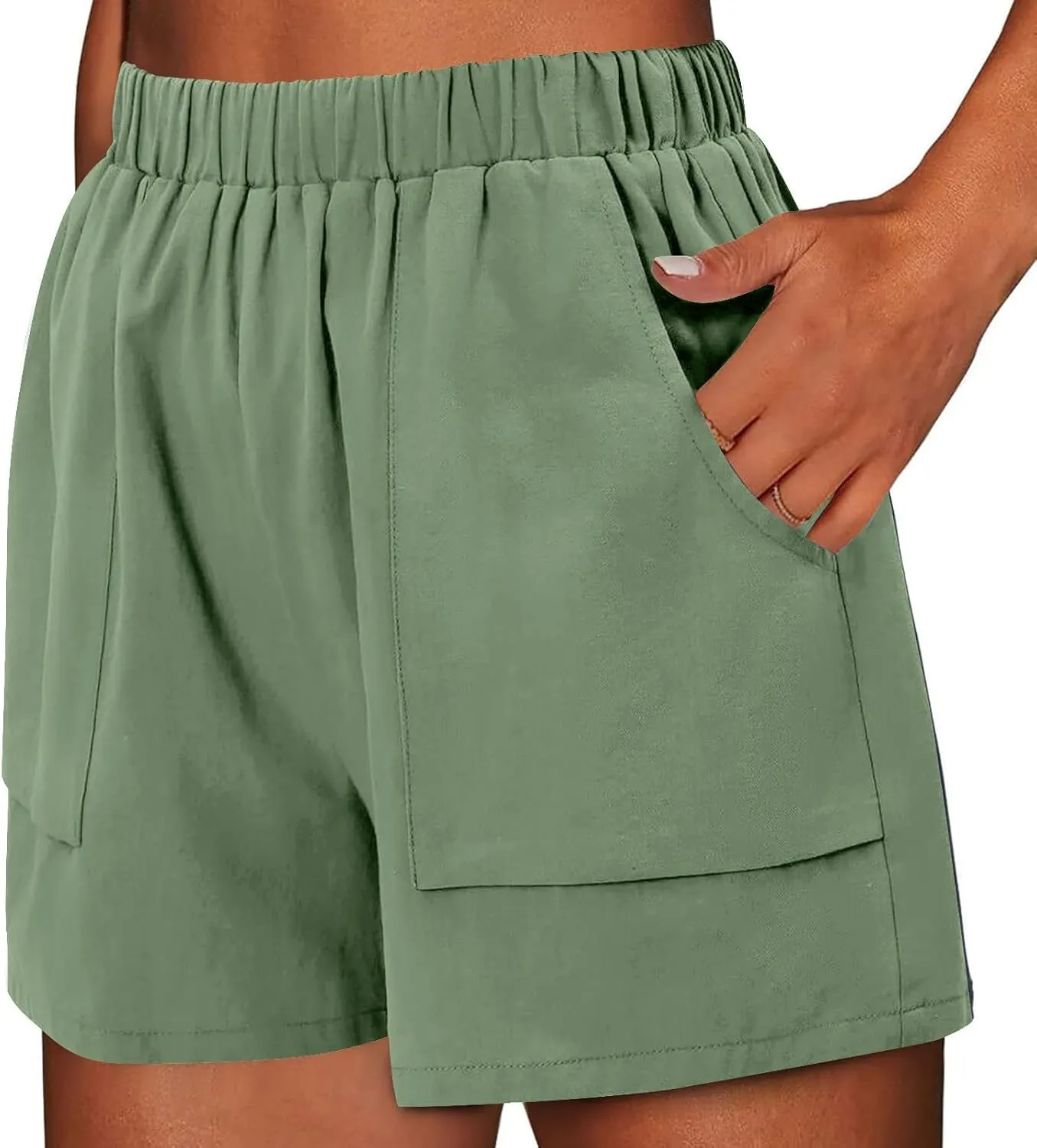 Linen Shorts for Women Summer Casual High Waisted Trousers Lightweight Drawstring Beach Loose Shorts with Pockets