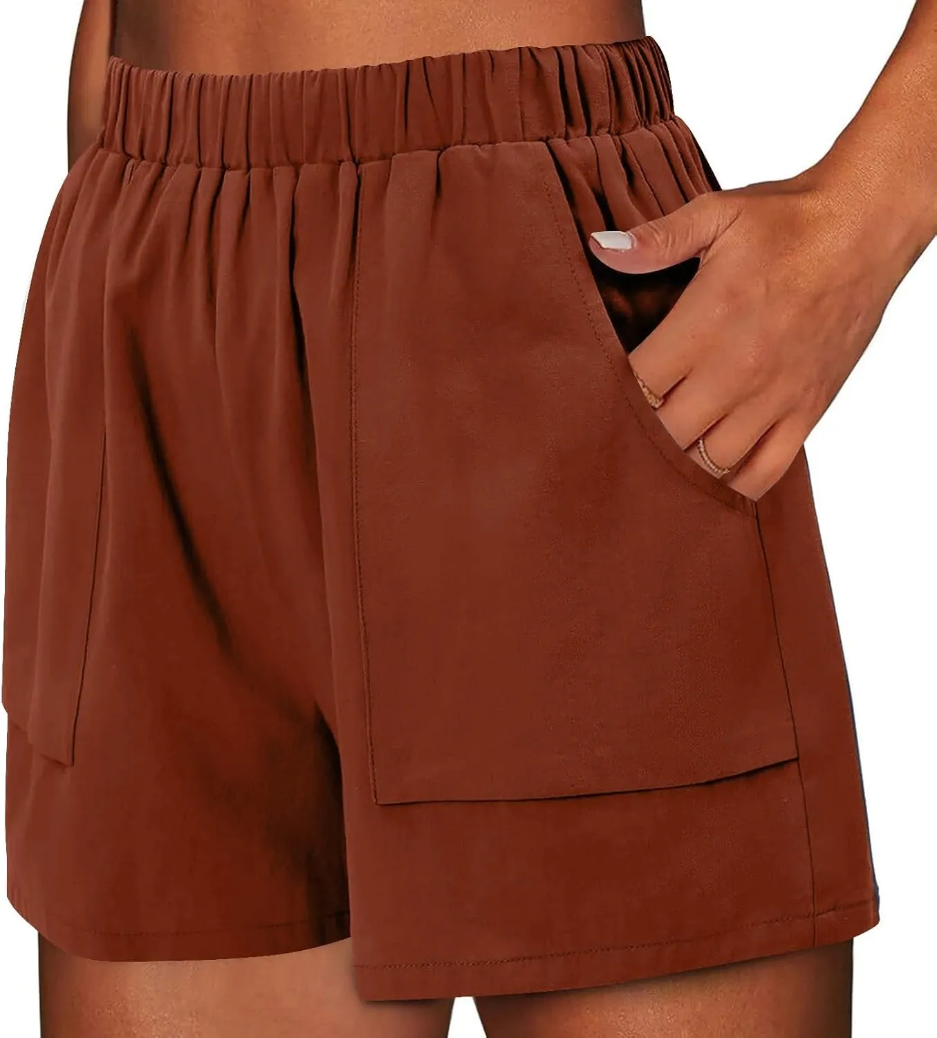 Linen Shorts for Women Summer Casual High Waisted Trousers Lightweight Drawstring Beach Loose Shorts with Pockets