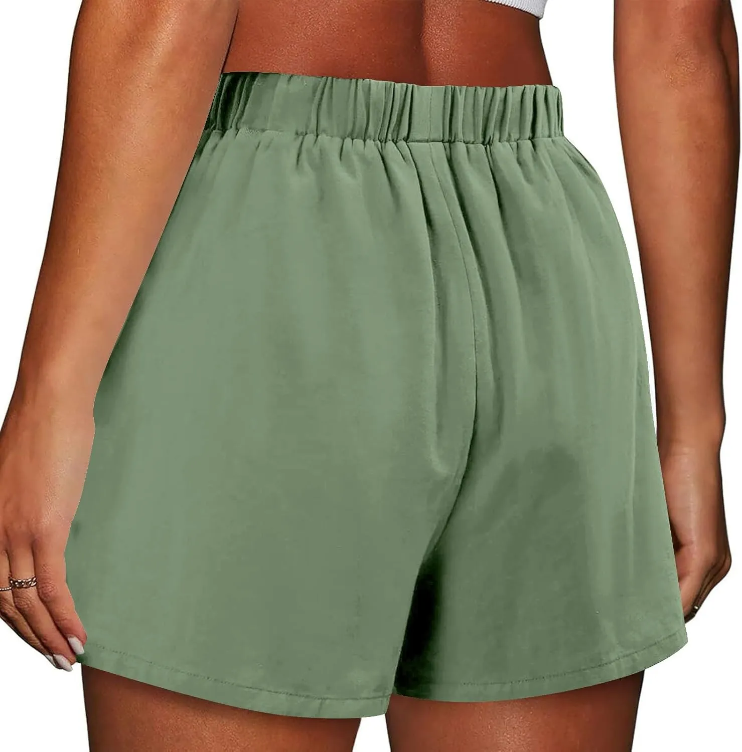 Linen Shorts for Women Summer Casual High Waisted Trousers Lightweight Drawstring Beach Loose Shorts with Pockets