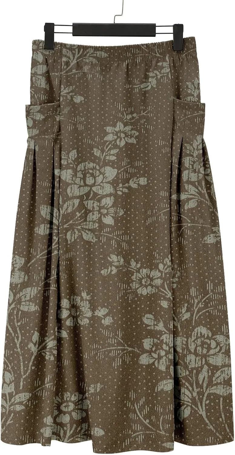 Linen Skirts for Women Boho Maxi A Line Skirt Floral Print Elastic High Waist Long Skirts 2025 Summer Beach Vaction Fashion