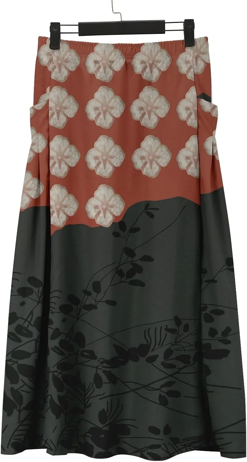 Linen Skirts for Women Boho Maxi A Line Skirt Floral Print Elastic High Waist Long Skirts 2025 Summer Beach Vaction Fashion