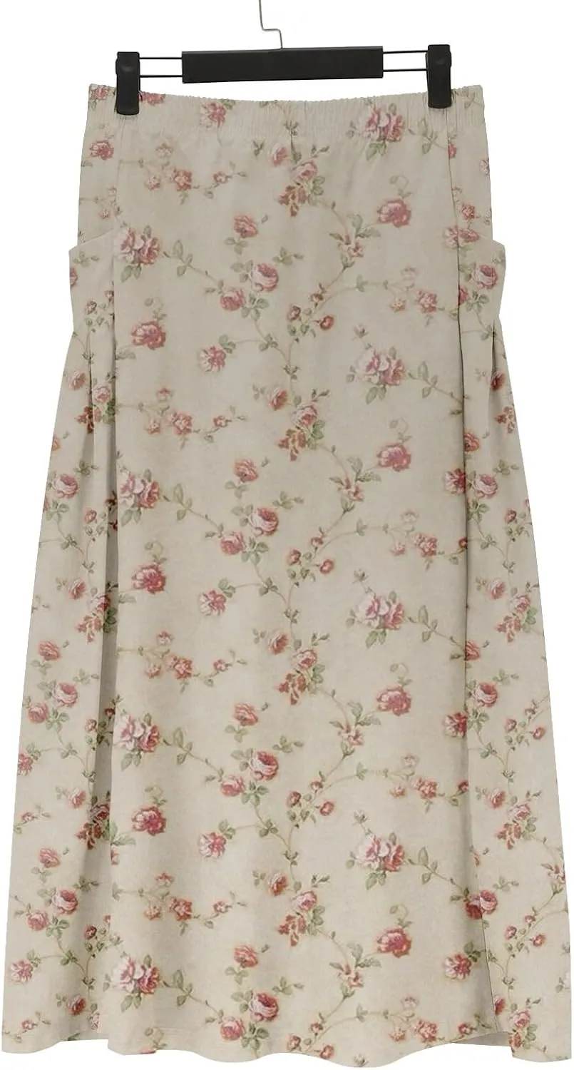 Linen Skirts for Women Boho Maxi A Line Skirt Floral Print Elastic High Waist Long Skirts 2025 Summer Beach Vaction Fashion