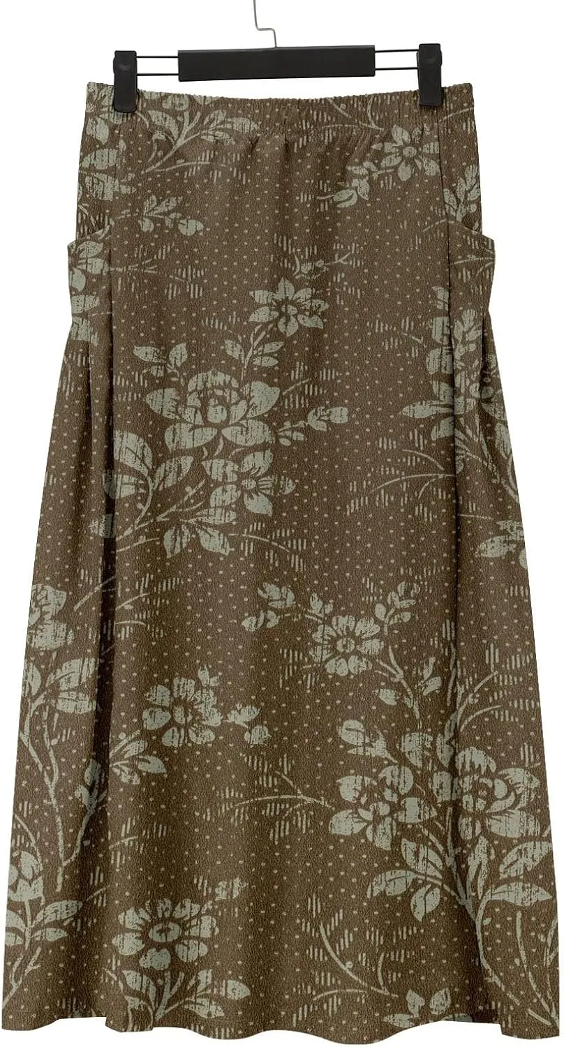 Linen Skirts for Women Boho Maxi A Line Skirt Floral Print Elastic High Waist Long Skirts 2025 Summer Beach Vaction Fashion