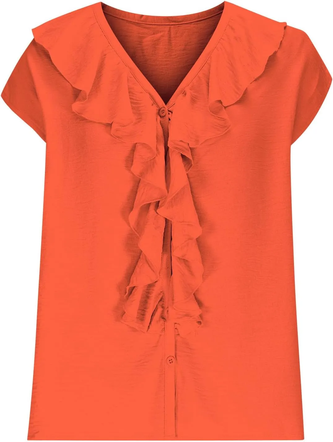 Lmdudan 2025 Summer V Neck Ruffle Tops Women Short Sleeve Work Shirt Dressy Casual Business Tees Loose Blouses Tunics