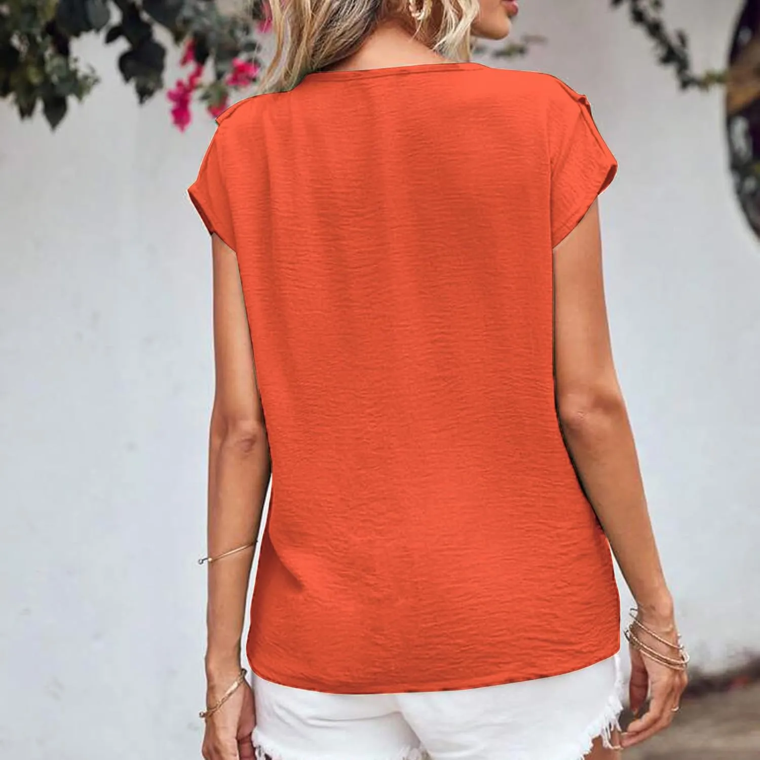 Lmdudan 2025 Summer V Neck Ruffle Tops Women Short Sleeve Work Shirt Dressy Casual Business Tees Loose Blouses Tunics