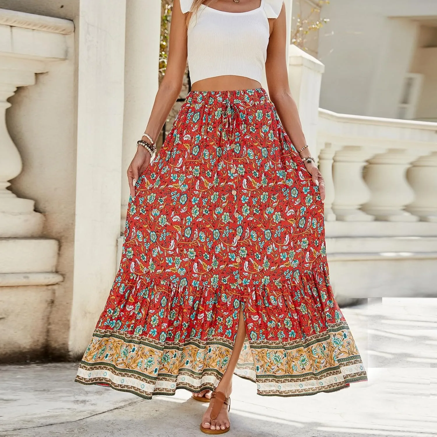 Long Skirts for Women, Flowy Maxi Skirts 2025 Trendy Plus Size Boho Skirt Spring Summer Beach Vacation