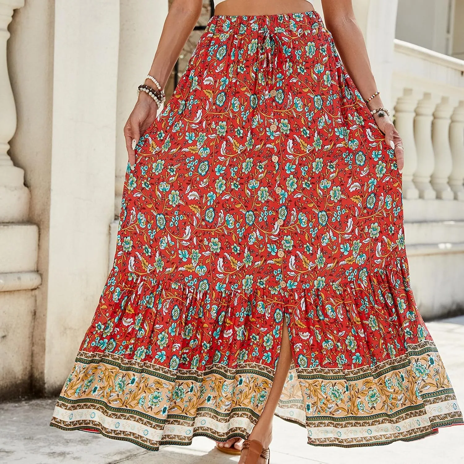 Long Skirts for Women, Flowy Maxi Skirts 2025 Trendy Plus Size Boho Skirt Spring Summer Beach Vacation