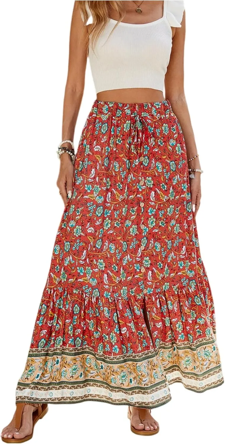 Long Skirts for Women, Flowy Maxi Skirts 2025 Trendy Plus Size Boho Skirt Spring Summer Beach Vacation