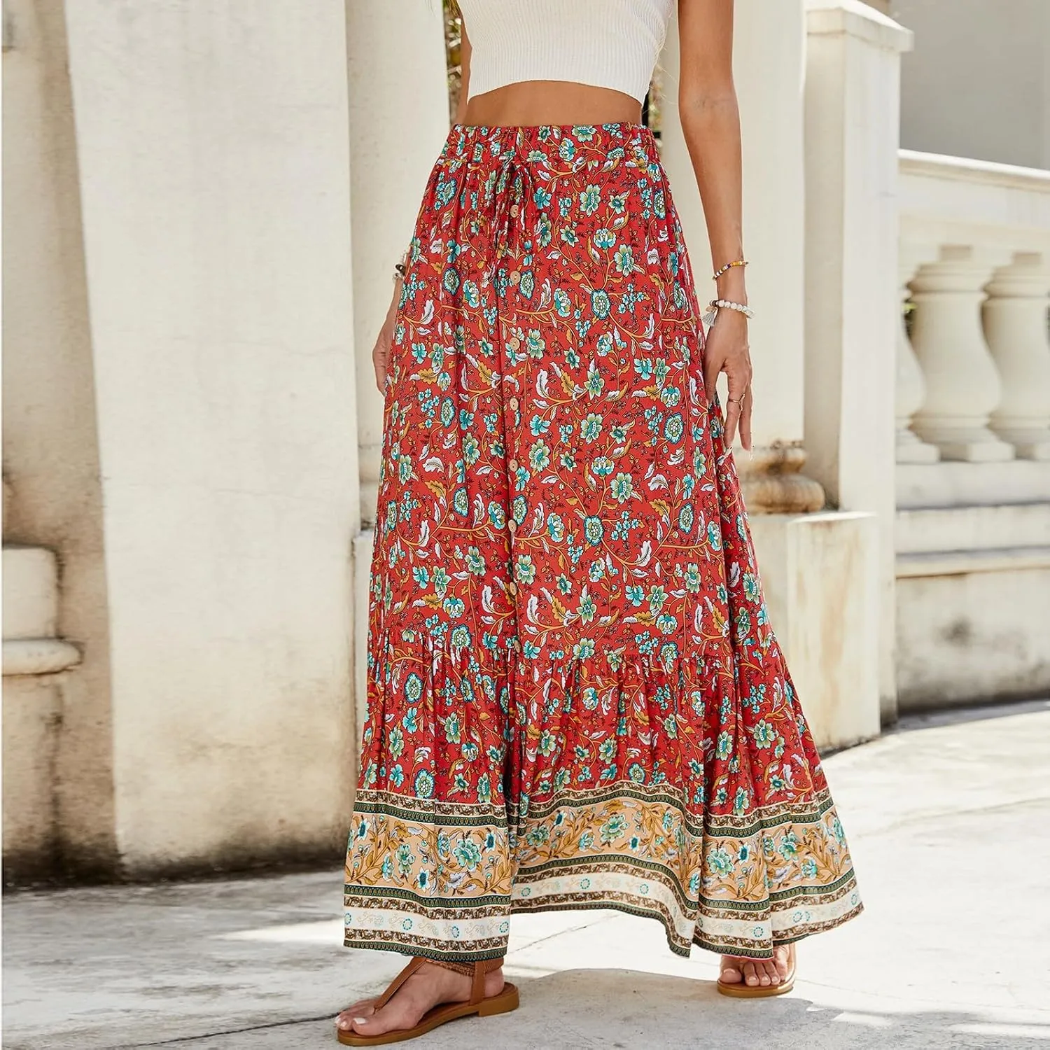 Long Skirts for Women, Flowy Maxi Skirts 2025 Trendy Plus Size Boho Skirt Spring Summer Beach Vacation