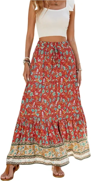 Long Skirts for Women, Flowy Maxi Skirts 2025 Trendy Plus Size Boho Skirt Spring Summer Beach Vacation