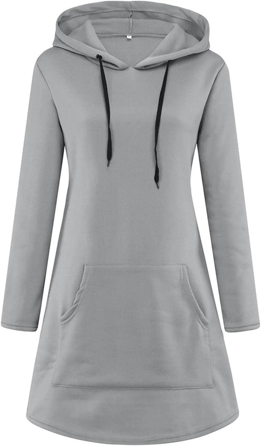 Long Sleeve Dress for Women Lightweight Kangaroo Pocket Hoodie Dress Fall Hoode Sweatshirts Dress for Women