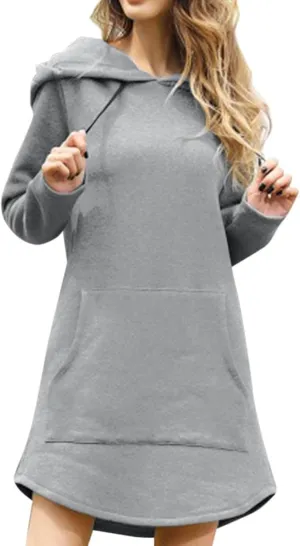 Long Sleeve Dress for Women Lightweight Kangaroo Pocket Hoodie Dress Fall Hoode Sweatshirts Dress for Women