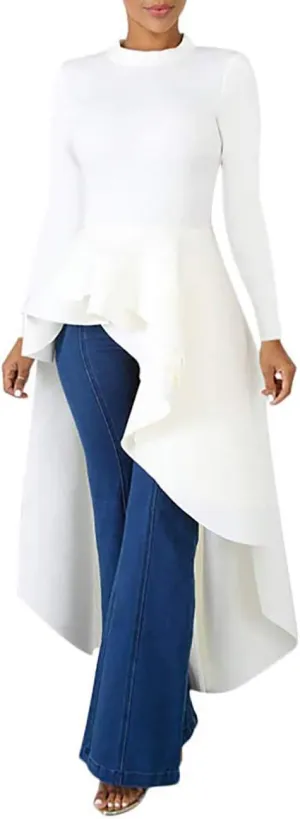 Lrady Womens Casual Shirt Dress High Low Ruffle Blouse Asymmetrical Peplum Tops Long Tunic Dresses