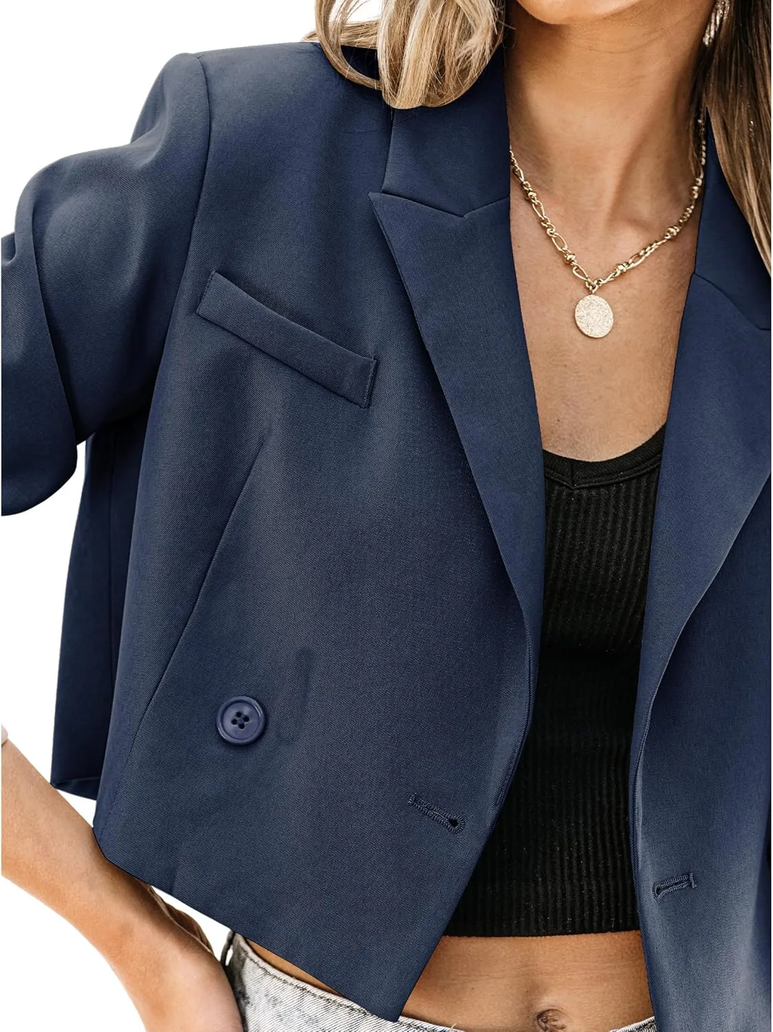 luvamia Cropped Blazers for Women Business Casual Open Front Long Sleeve Suit Jacket Trendy Oversized Work Office Blazer