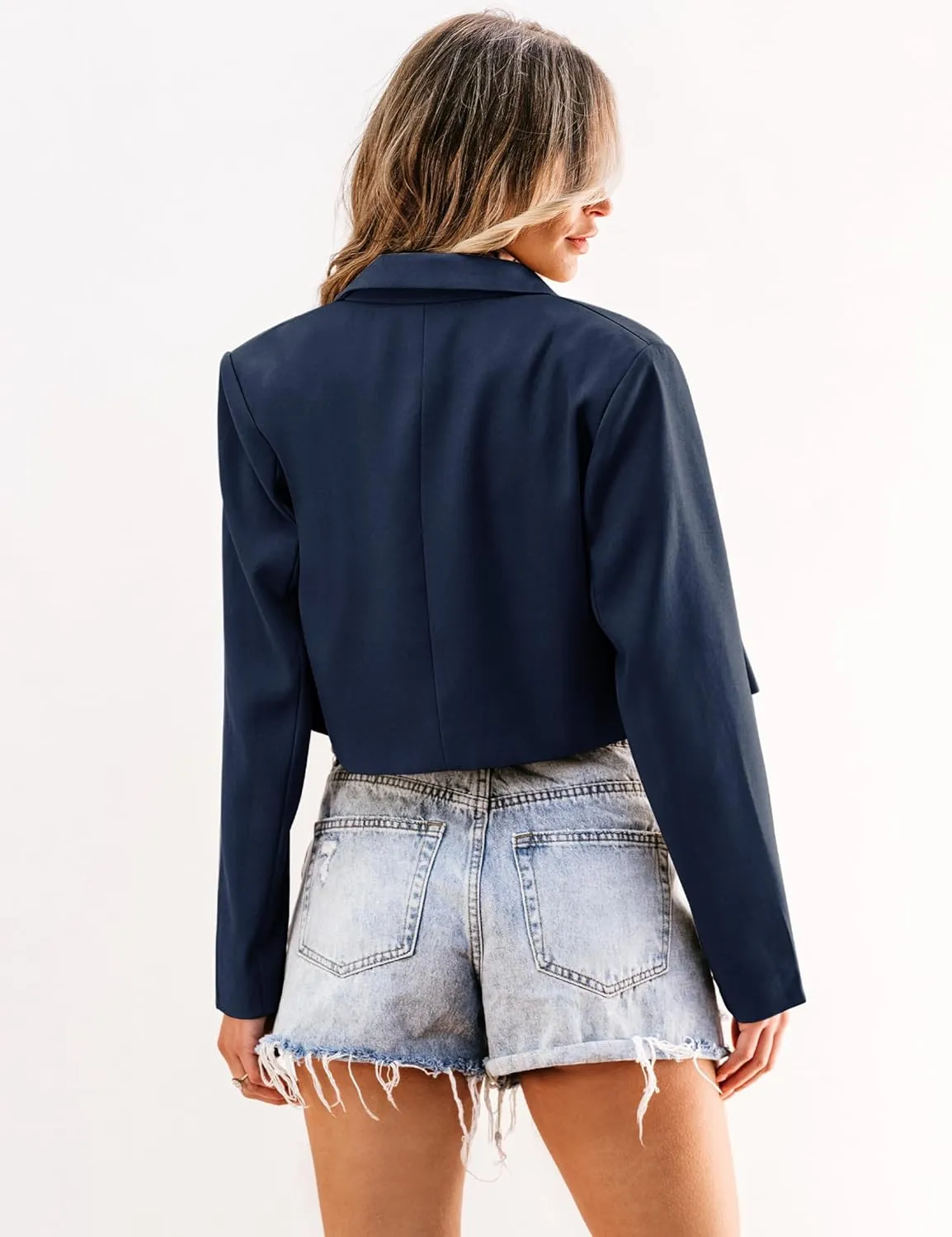 luvamia Cropped Blazers for Women Business Casual Open Front Long Sleeve Suit Jacket Trendy Oversized Work Office Blazer