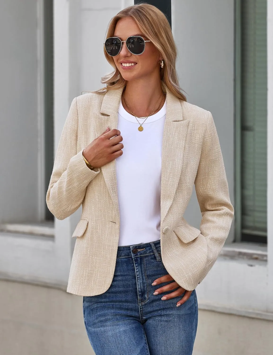 luvamia Tweed Blazers for Women Business Casual Dressy Blazer Jacket Work Suits Office Professional Outfits Long Sleeve