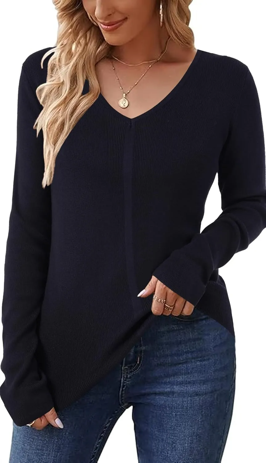 LYANER Women's 2024 Fall Sweaters V Neck Long Sleeve Slim Fit Pullover Knitted Tops