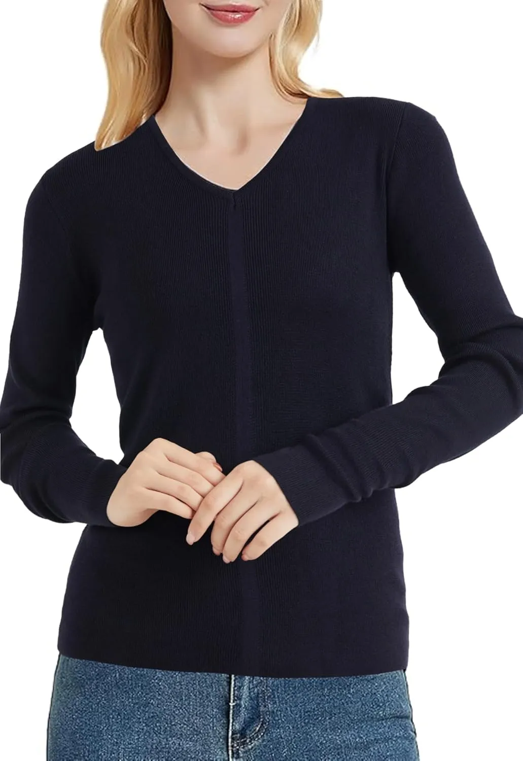 LYANER Women's 2024 Fall Sweaters V Neck Long Sleeve Slim Fit Pullover Knitted Tops