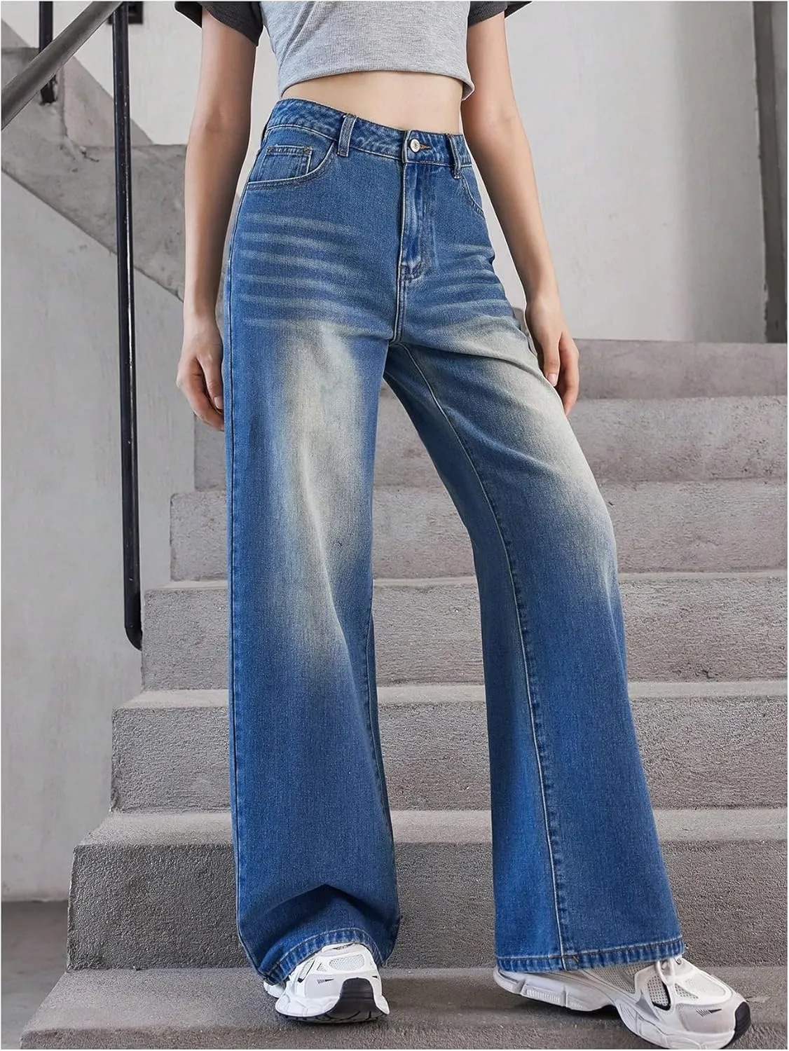MakeMeChic Girl's Denim Pants High Waisted Straight Leg Jeans with Pockets