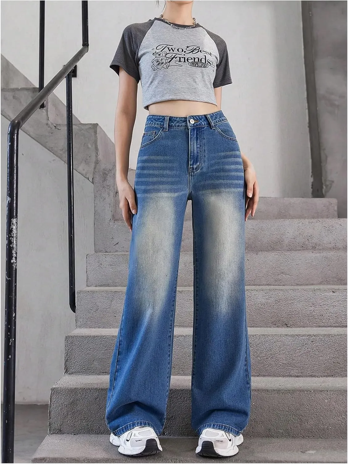 MakeMeChic Girl's Denim Pants High Waisted Straight Leg Jeans with Pockets