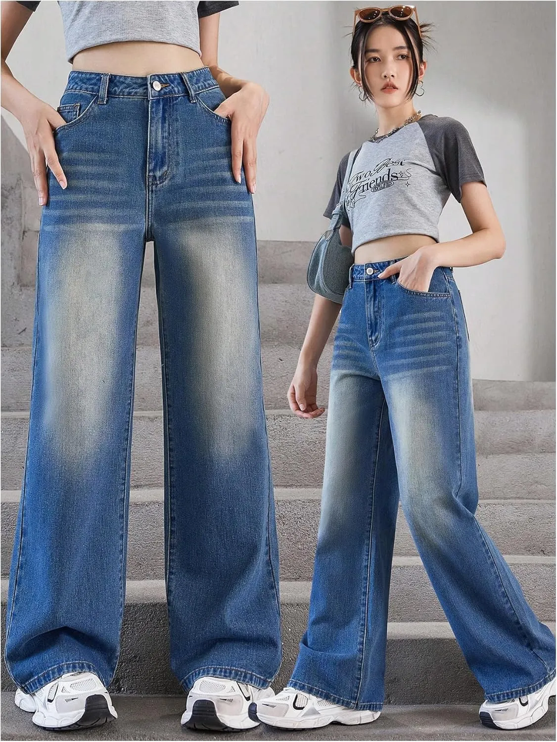 MakeMeChic Girl's Denim Pants High Waisted Straight Leg Jeans with Pockets