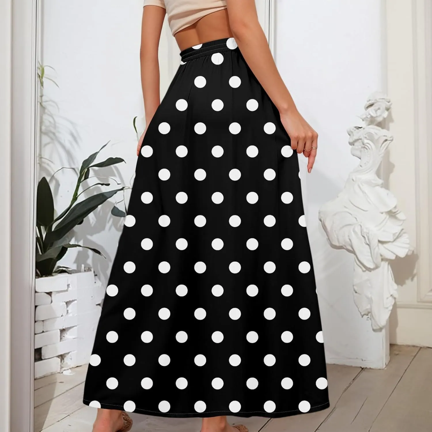 Maxi Floral Flare Skirts for Women 2025 Boho A Line Skirt Long Flowy Smocked High Elastic Waist Skort with Pockets