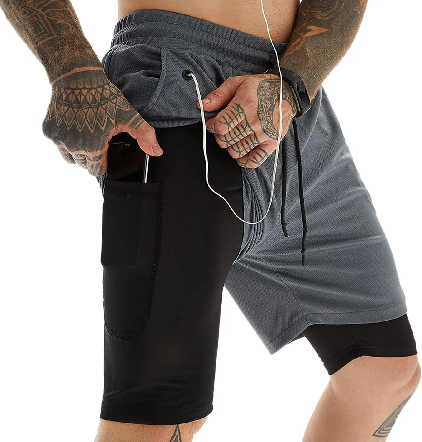 Men's 2-in-1 Running Shorts Quick Dry Breathable with Inner Compression