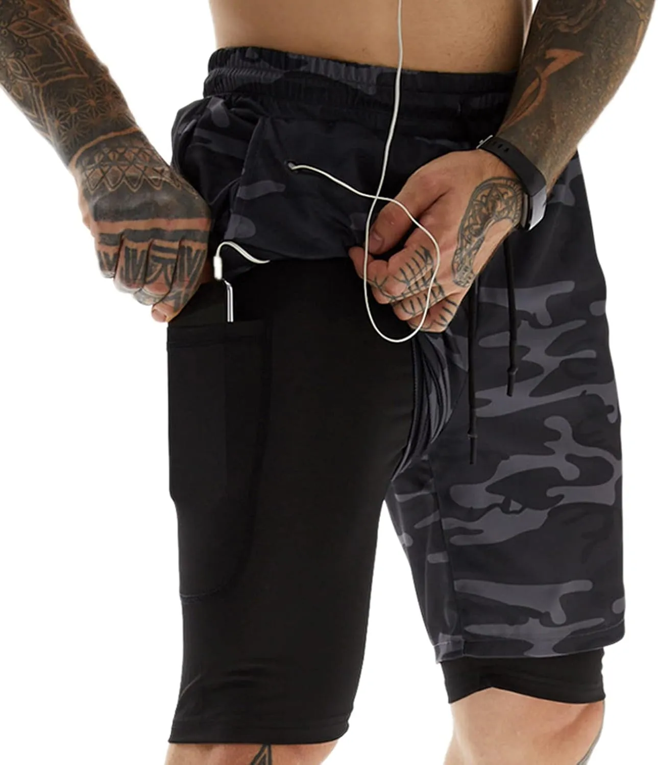 Men's 2-in-1 Running Shorts Quick Dry Breathable with Inner Compression
