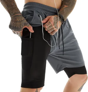 Men's 2-in-1 Running Shorts Quick Dry Breathable with Inner Compression