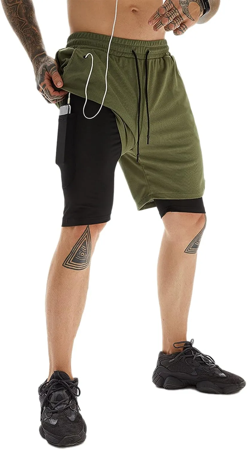 Men's 2-in-1 Running Shorts Quick Dry Breathable with Inner Compression