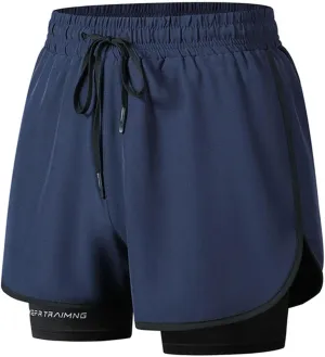 Men's 2 in 1 Running Shorts Quick Dry Workout Gym Short Pants with Compression Liner Tennis Training Athletic Shorts