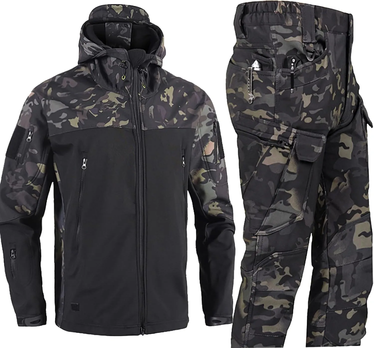 Mens 2 Piece Outfits Hikking Trucksuits for Men Tactical Combat Outdoor Fishing Climbing Outdoor Jacket and Sweatpant