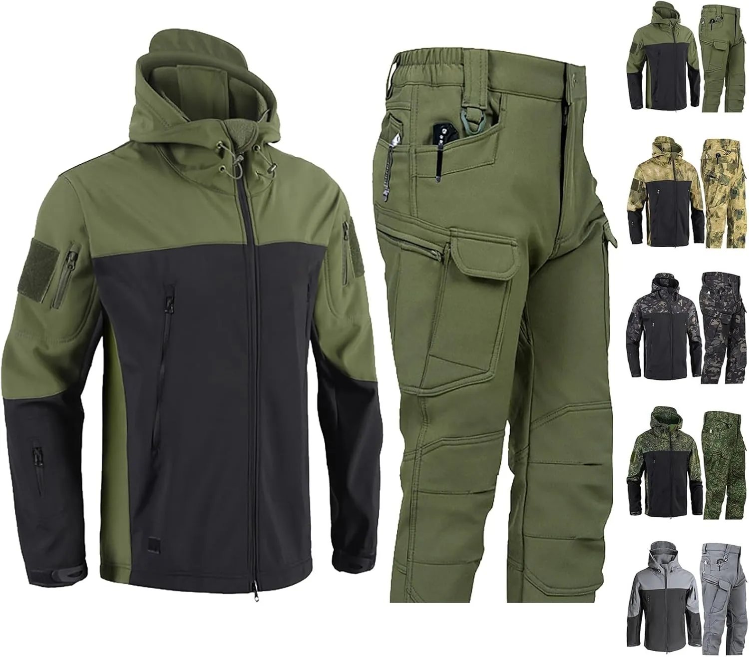 Mens 2 Piece Outfits Hikking Trucksuits for Men Tactical Combat Outdoor Fishing Climbing Outdoor Jacket and Sweatpant