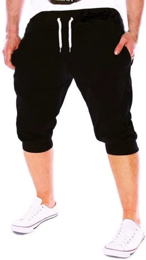 Mens 3/4 Joggers Capri Pants Cotton Below Knee Length Running Shorts Drawstring Slim Fit Workout Capri Joggers