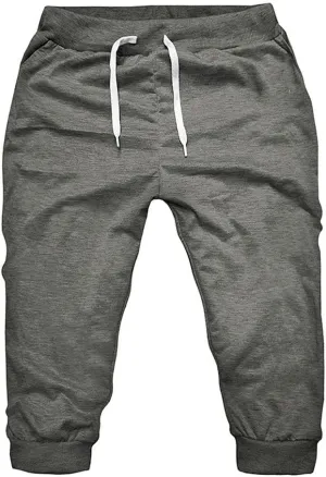 Mens 3/4 Joggers Capri Pants Cotton Below Knee Length Running Shorts Drawstring Slim Fit Workout Capri Joggers