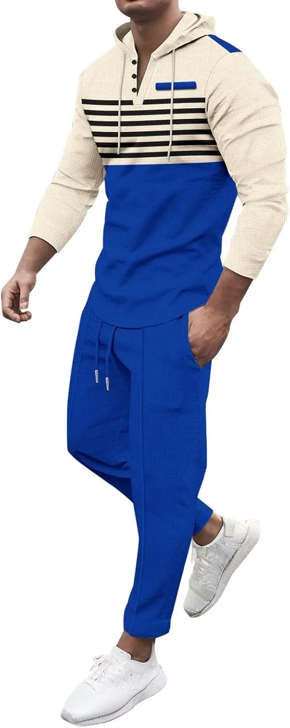 Men's Casual Active Tracksuits Leisure Hooded Solid Color Sweatshirt Long Men's Tracksuit 2 Piece Hooded Athletic
