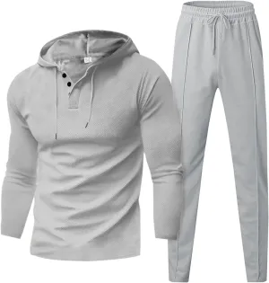 Men's Casual Active Tracksuits Leisure Hooded Solid Color Sweatshirt Long Men's Tracksuit 2 Piece Hooded Athletic