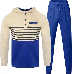 Men's Casual Active Tracksuits Leisure Hooded Solid Color Sweatshirt Long Men's Tracksuit 2 Piece Hooded Athletic