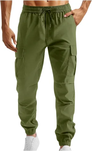 Mens Casual Cargo Joggers Pants Elastic Waist Drawstring Stretch Work Pants Tapered Sweatpants with Multi Pockets