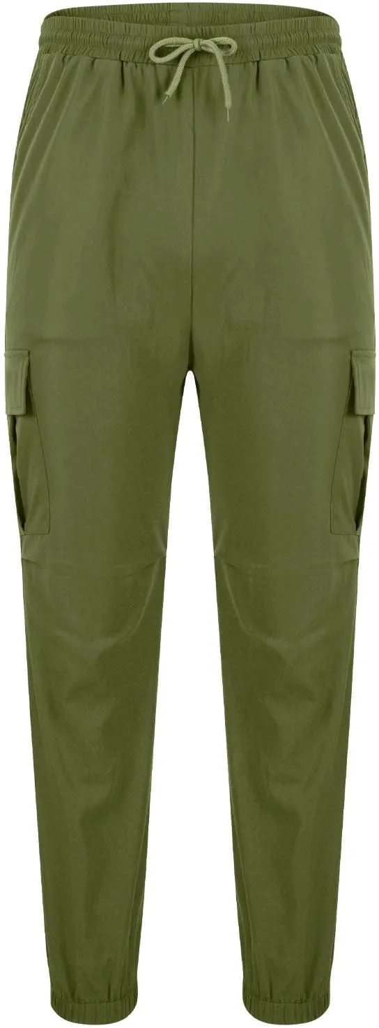 Mens Casual Cargo Joggers Pants Elastic Waist Drawstring Stretch Work Pants Tapered Sweatpants with Multi Pockets