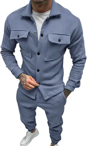 Men's Casual Tracksuit Athletic Sweatsuits Suit Roll Sleeve Shirt Pants Set Men's Tracksuit Sweatsuits 2 Piece Set